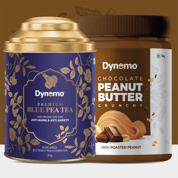 Dynemo Chocolate CRUNCHY Peanut Butter 1KG + Dynemo Blue Pea tea 50g.
