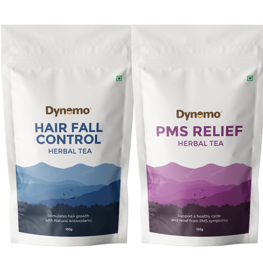 Dynemo Hair fall Control Herbal Tea 100g + Dynemo PMS Relief Herbal Tea 100g