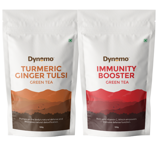 Dynemo Turmeric Ginger Tulsi Green Tea 100g + Dynemo Immunity Booster Tea 100g