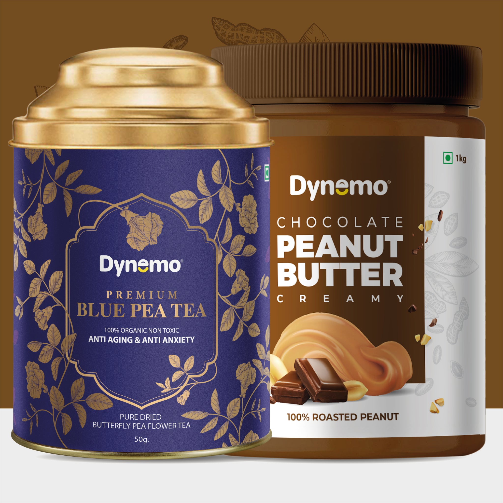 Dynemo Chocolate CREAMY Peanut Butter 1KG + Dynemo Blue Pea tea 50g.