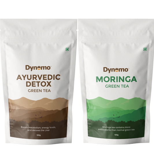 Dynemo Ayurvedic Detox Green Tea 100g + Dynemo Moringa Green Tea 100g