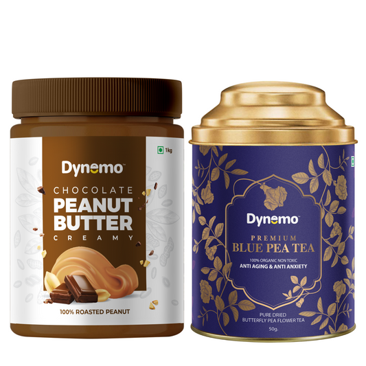 Dynemo Chocolate CRUNCHY Peanut Butter 1KG + Dynemo Blue Pea tea 50g.