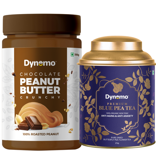 Dynemo Chocolate CRUNCHY Peanut Butter 500g + Dynemo Blue Pea tea 25g.